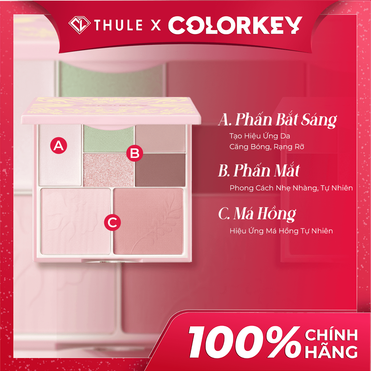 Bảng Phấn Trang Điểm Mặt - Mắt, Không Gây Bí Da, Màu Sắc Đa Dạng, Tạo Khối - Highlight Tự Nhiên - Colorkey  