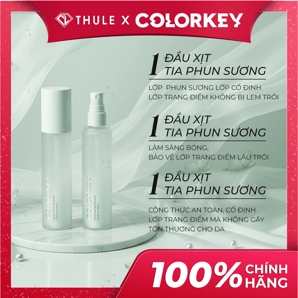 Xịt Khoá Trang Điểm, Cấp Ẩm, Kiểm Soát Da Dầu, Giữ Lớp Trang Điểm Nhiều Giờ - Colorkey Snapshot Finishing Spray Set