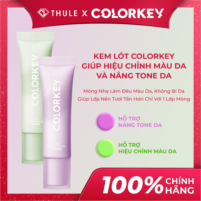 Kem Lót Colorkey Light Weight Polish Primer ( Xanh Lá ) - Làm Mịn Da, Giảm Dầu, Giữ Lớp Nền Lâu Trôi