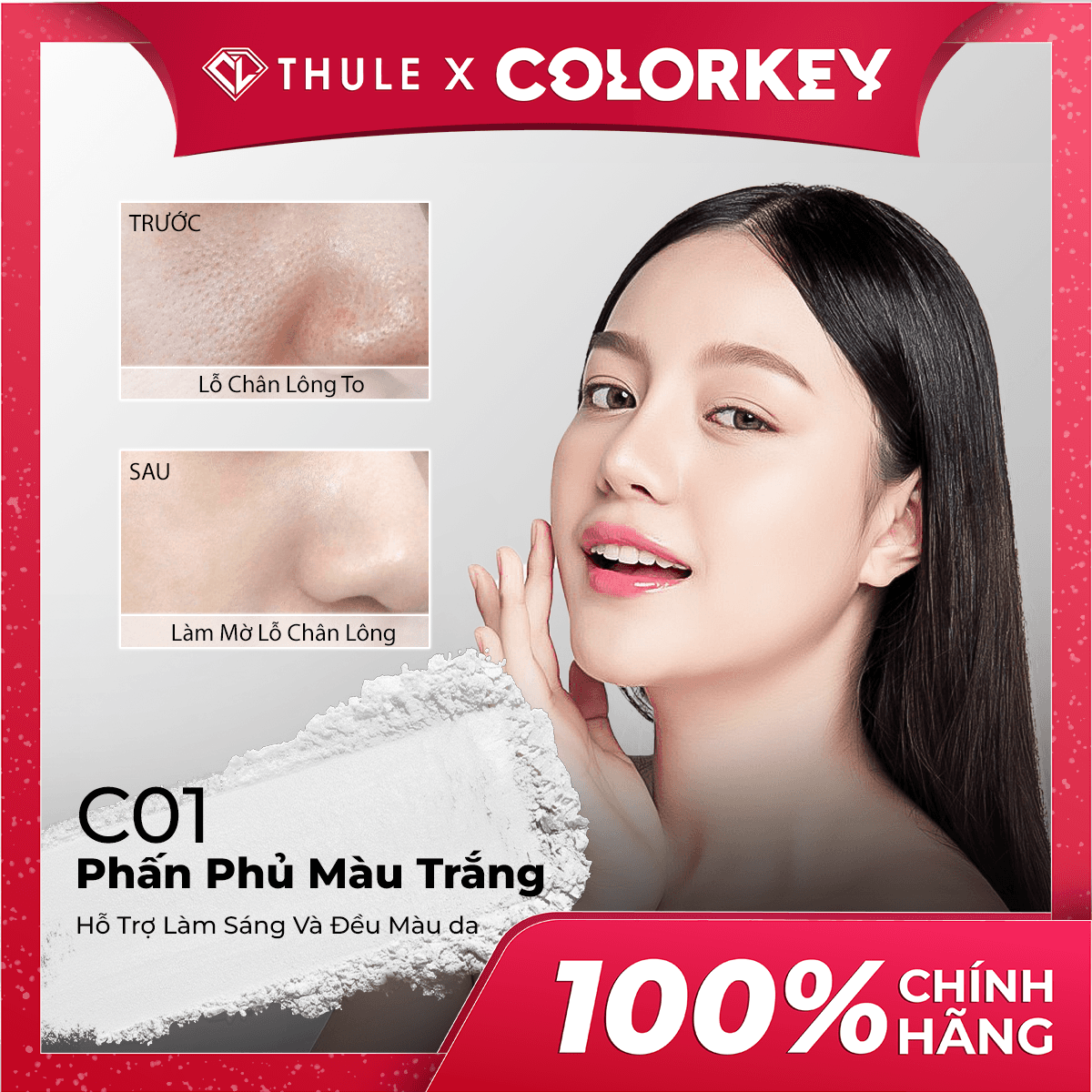 Phấn Phủ Dạng Bột Colorkey Lasting Naturally C02 - Kiềm Dầu Tốt, Thu Hẹp Lỗ Chân Lông, Lâu Trôi Make-Up