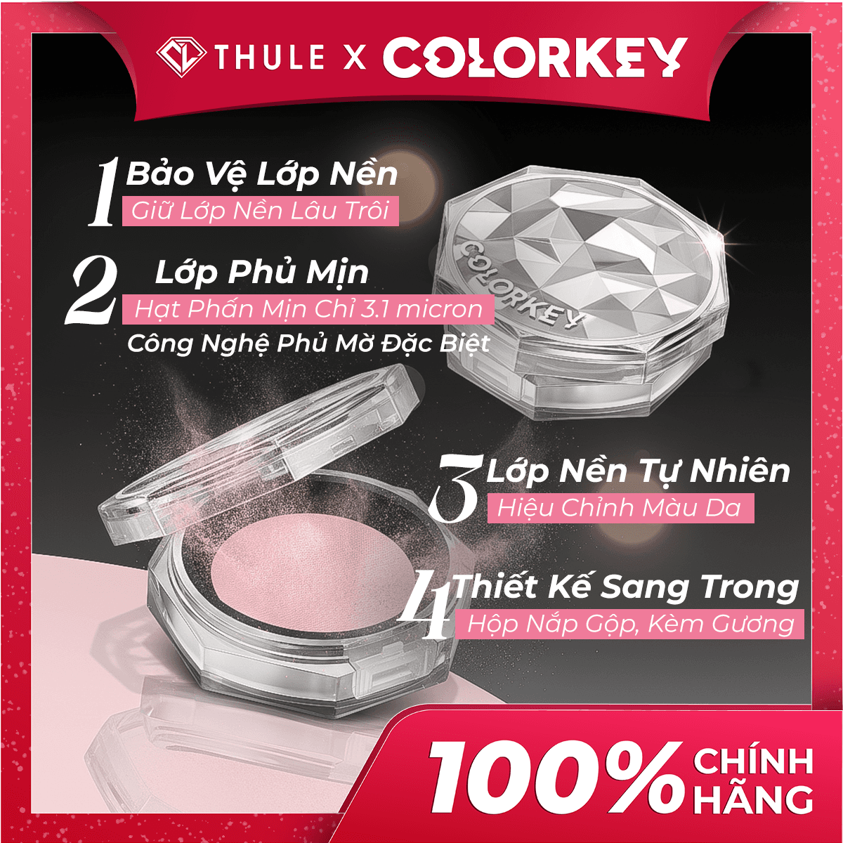 Phấn Phủ Dạng Bột Colorkey Lasting Naturally C02 - Kiềm Dầu Tốt, Thu Hẹp Lỗ Chân Lông, Lâu Trôi Make-Up